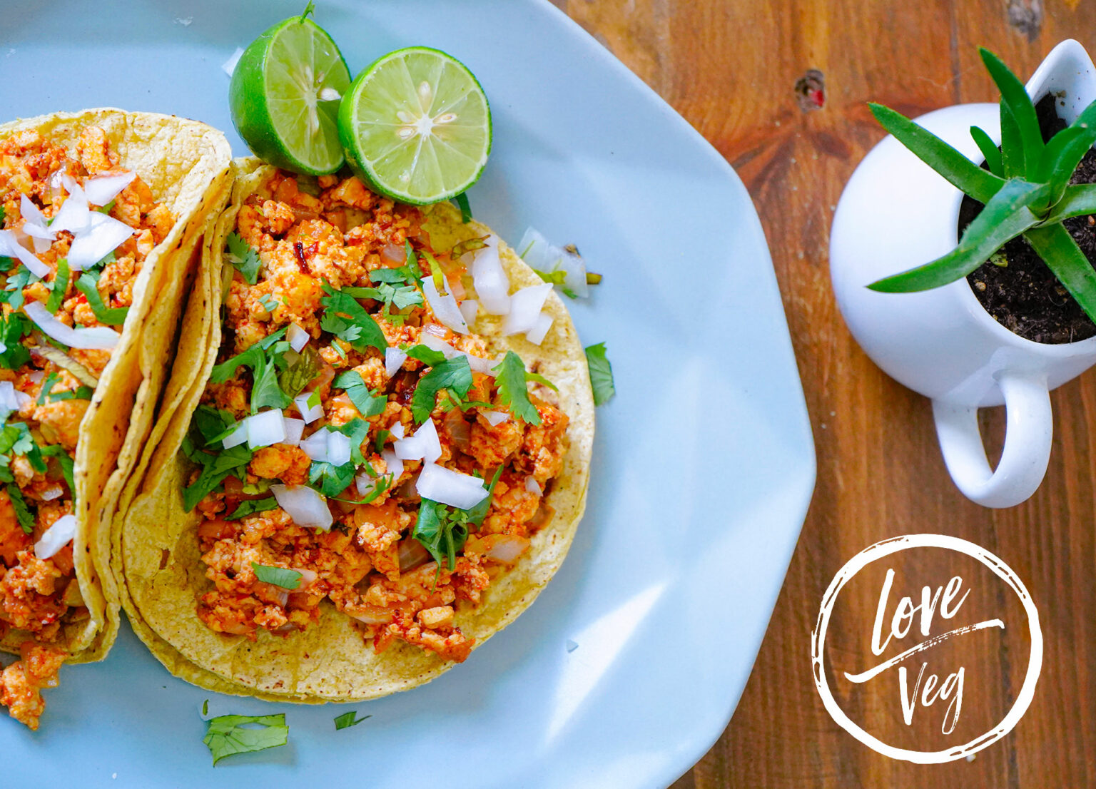 Tacos de tofu enchilado Love Veg